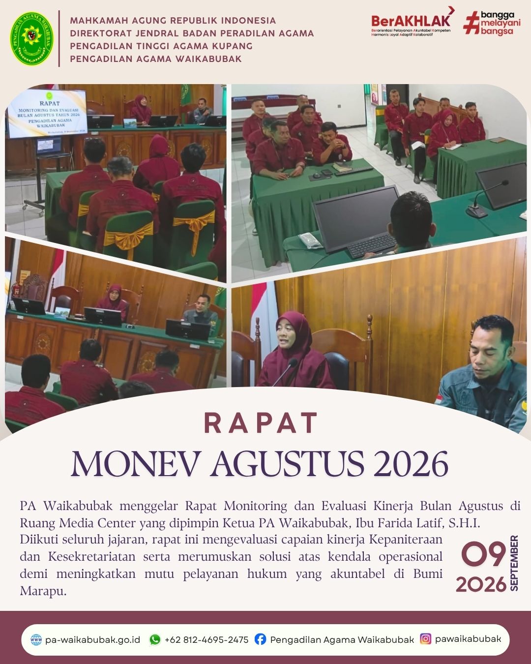 PA Waikabubak Gelar Rapat Monitoring dan Evaluasi Kinerja Bulan Agustus 2026